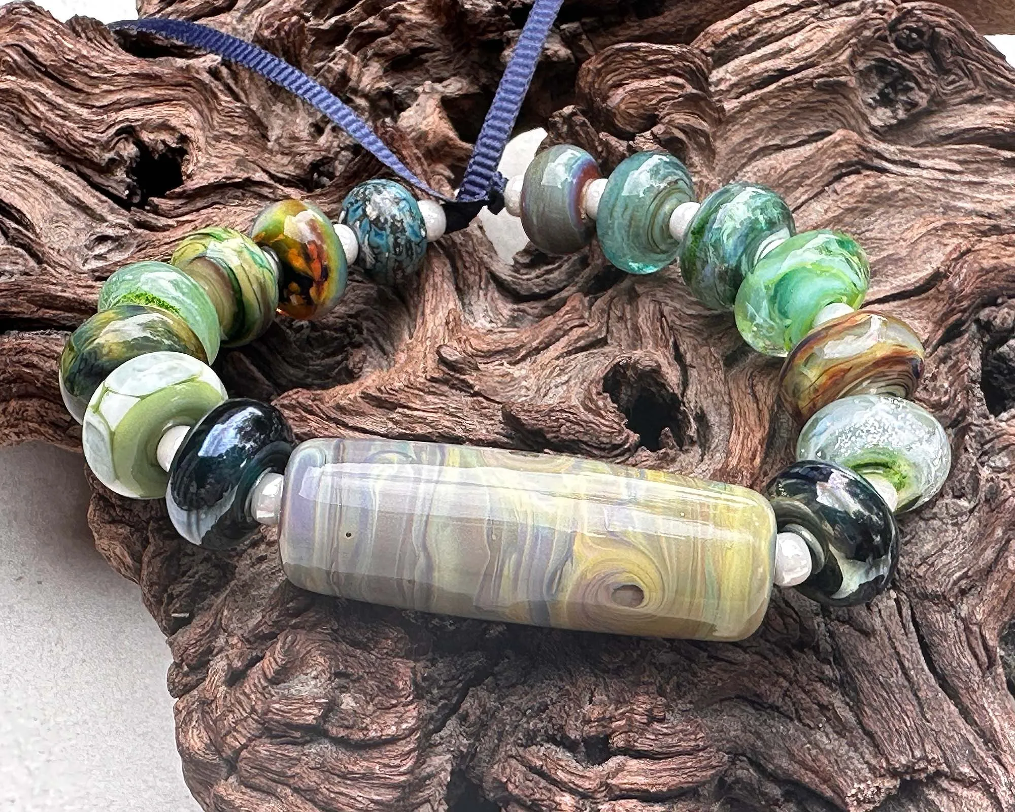 15 Handmade Green Orphan Mixed Lampwork Beads SRA