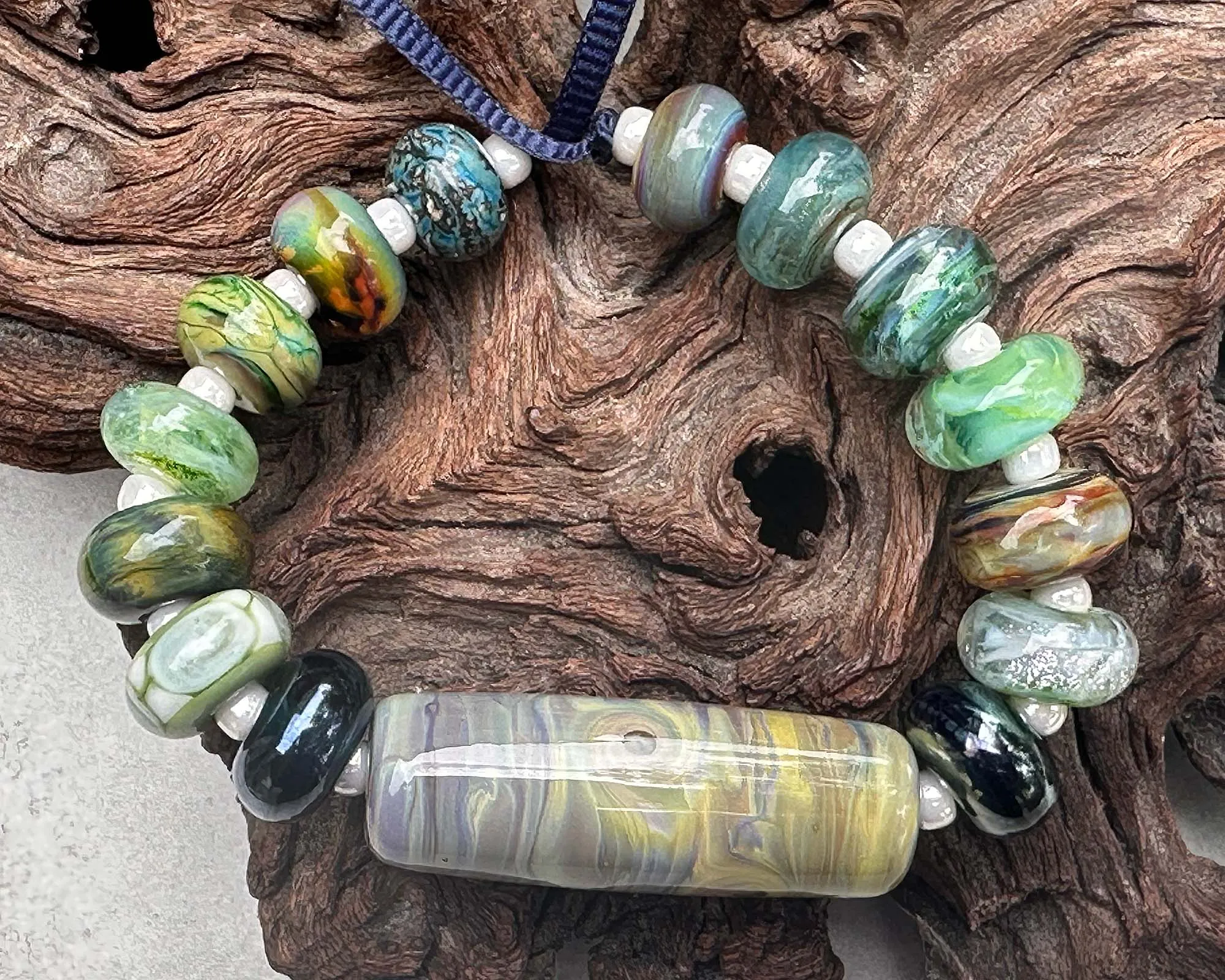 15 Handmade Green Orphan Mixed Lampwork Beads SRA
