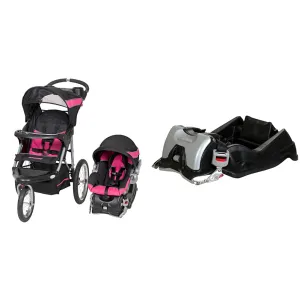 Baby Trend Expedition Jogger Travel System, Bubble Gum   Baby Trend EZ Flec Loc 32 Infant Car Seat Base, Black