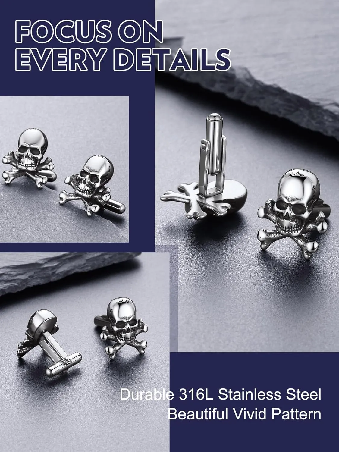 Bandmax Mens Cufflinks Stainless Steel Viking/Skull/Masonic Cuff Links for Men Best Gift for Father Husband Son