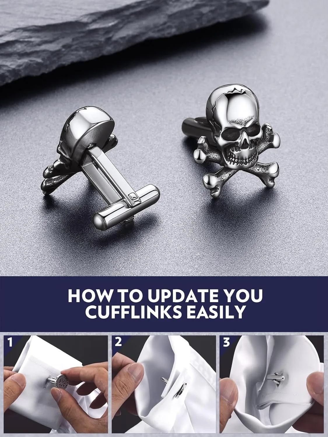 Bandmax Mens Cufflinks Stainless Steel Viking/Skull/Masonic Cuff Links for Men Best Gift for Father Husband Son