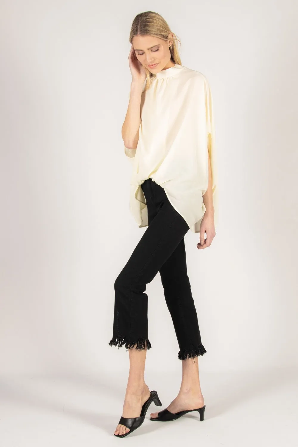 Crepe Mock Neck Top - Cream