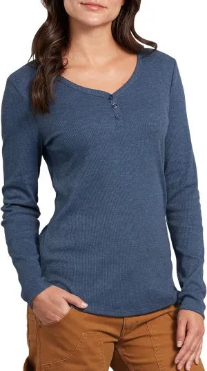 Dickies Women's Long-Sleeve 3-Button Henley Shirt, Dark Denim, 2 Plus Size