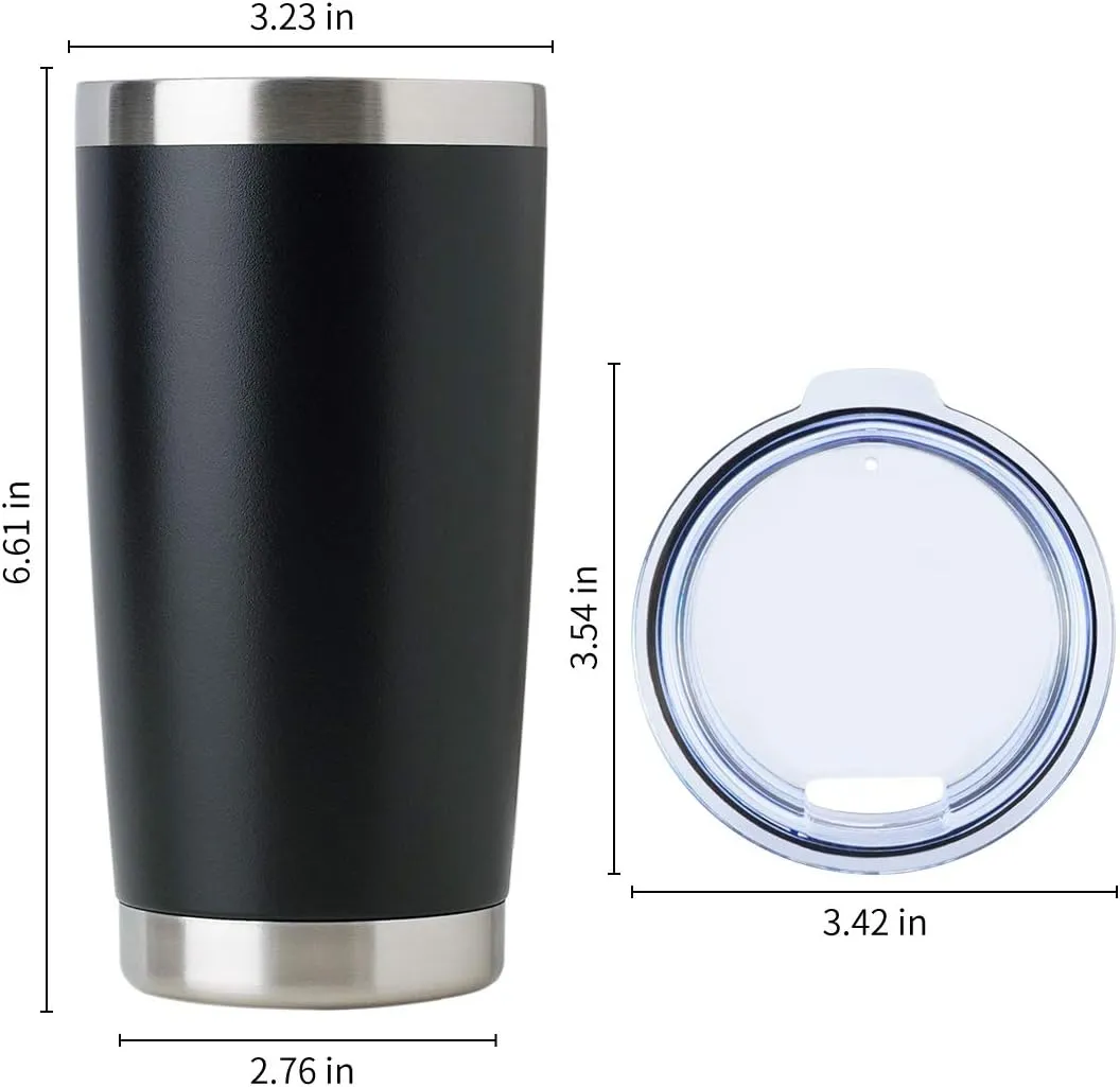 DOMICARE 20oz Stainless Steel Tumbler Bulk with Lid, Double Wall Vacuum Insulated Travel Mug, Powder Coated Coffee Cup, Powder Black, 8 Pack
