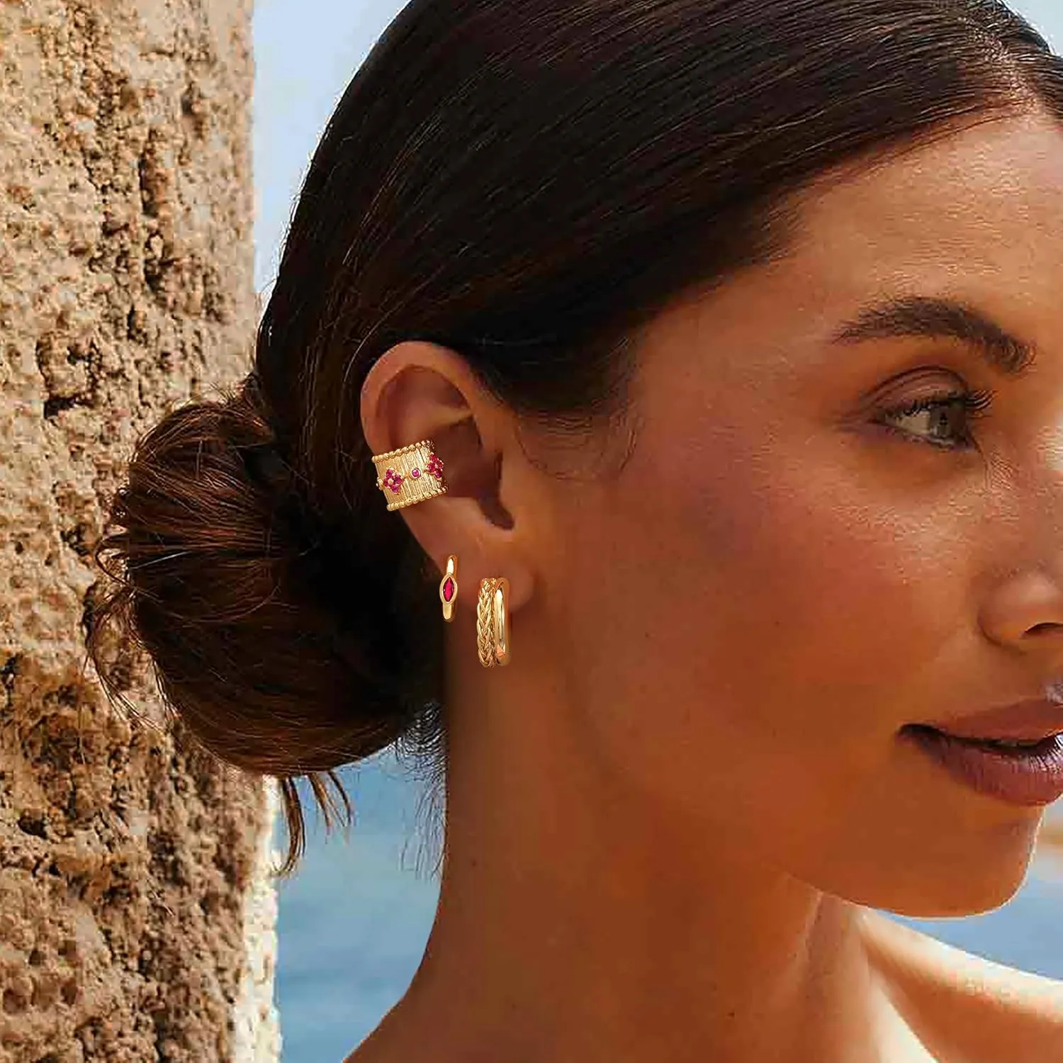 DREMMY STUDIOS Women Ear Cuff Non Piercing | 14K Gold Plated Cubic Zirconia Fake Earrings Wrap Clip on Cartilage Earring | Lightweight Hypoallergenic Jewelry SINGLE EAR CUFF