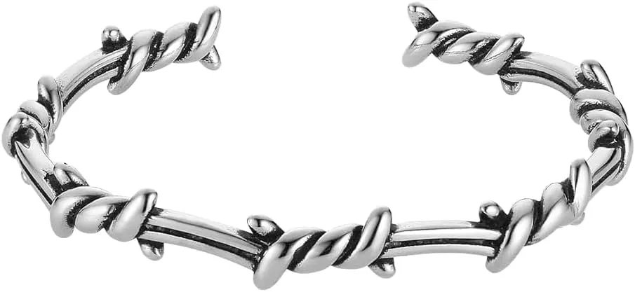 HAQUIL Gothic Punk Barbed Wire Twisted Cuff Bracelet Jewelry Gift for Men and Women