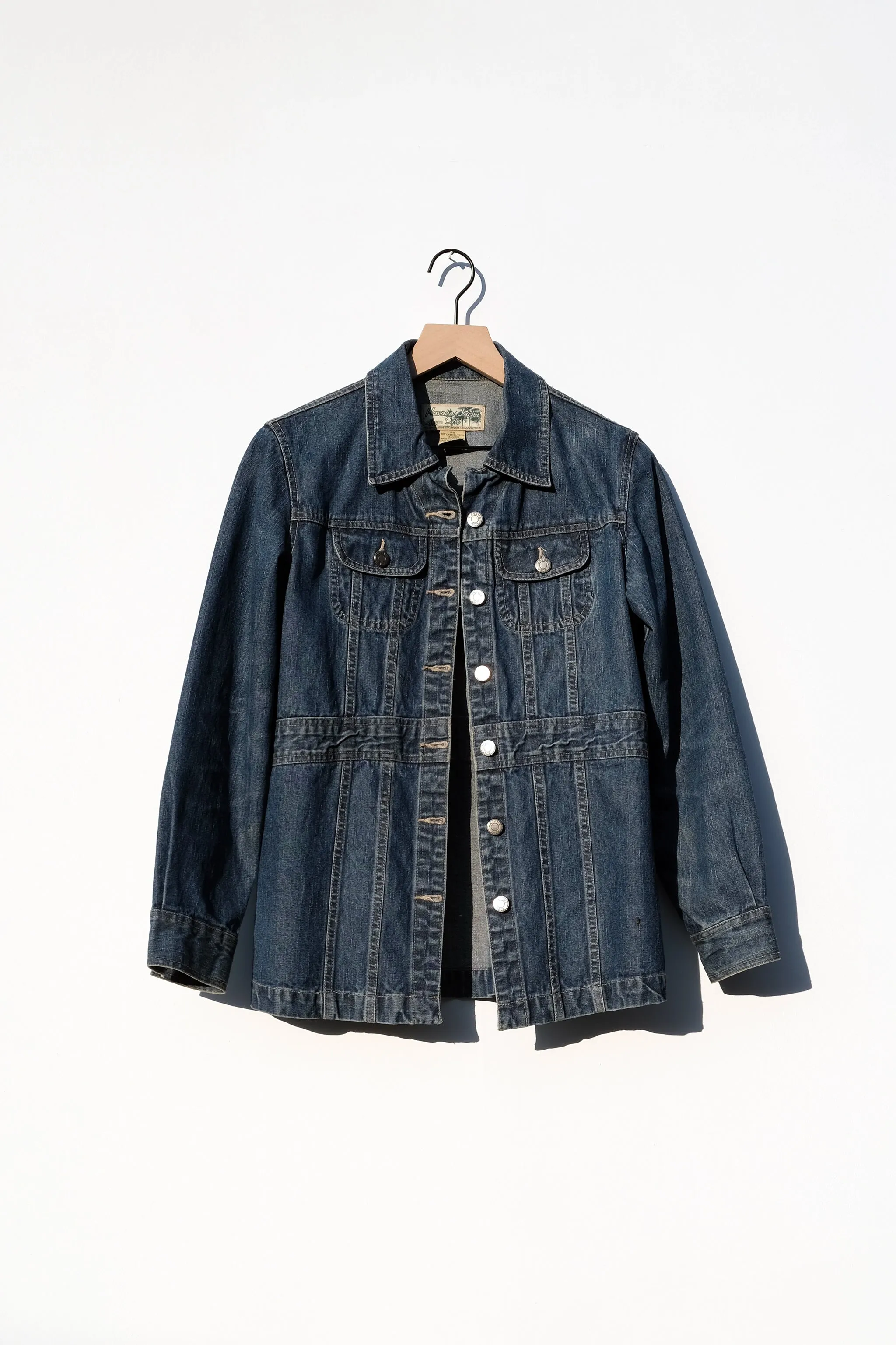 Havana Jacks Denim Jacket US 4/6, 90's Longline Fitted Waistline Medium Blue Wash