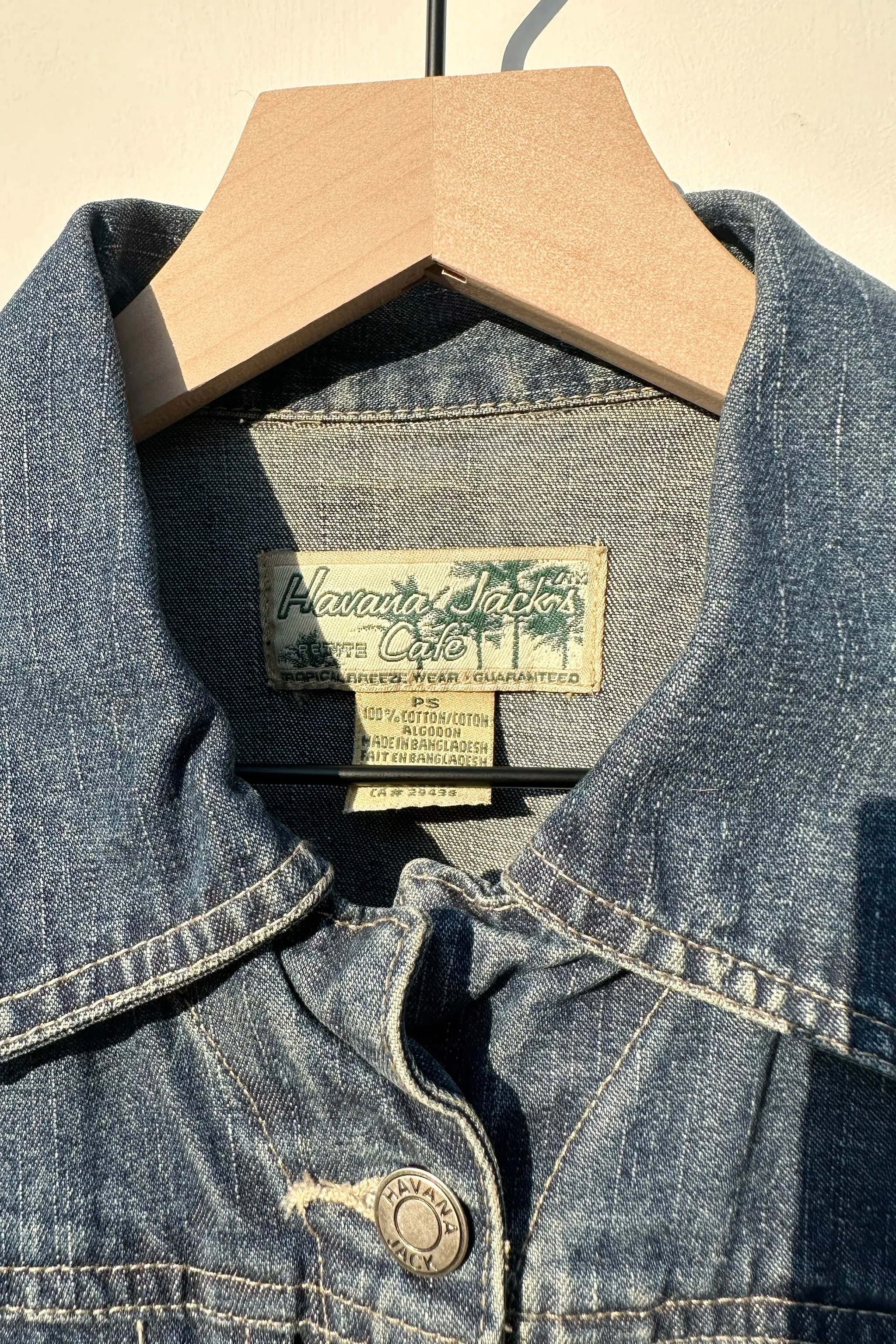 Havana Jacks Denim Jacket US 4/6, 90's Longline Fitted Waistline Medium Blue Wash