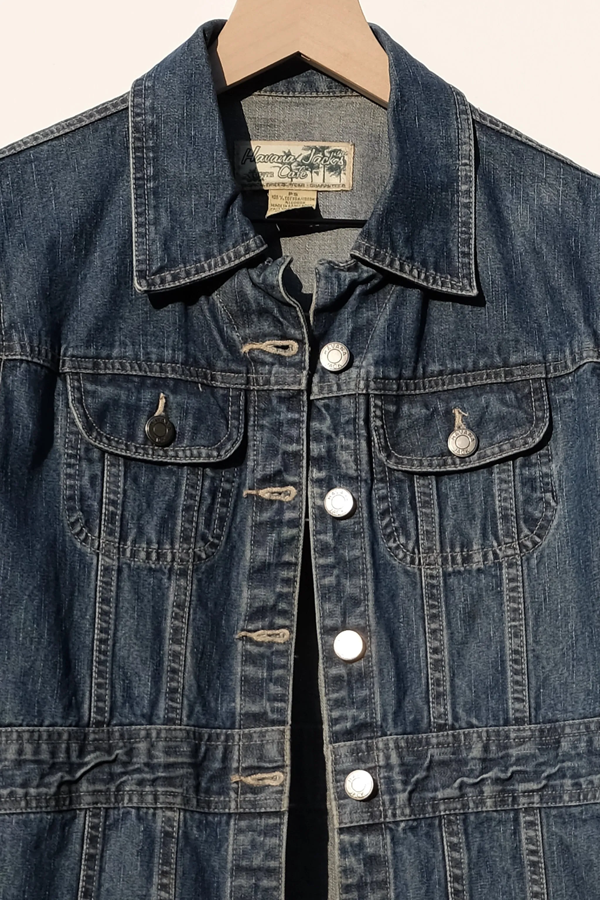 Havana Jacks Denim Jacket US 4/6, 90's Longline Fitted Waistline Medium Blue Wash