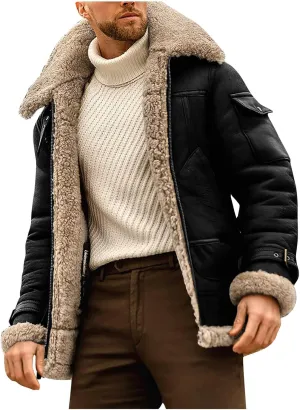 Jacket Men's Thickened Long Sleeves Coat Faux Leather Fleece Jacket Outerwear Jackets for Men