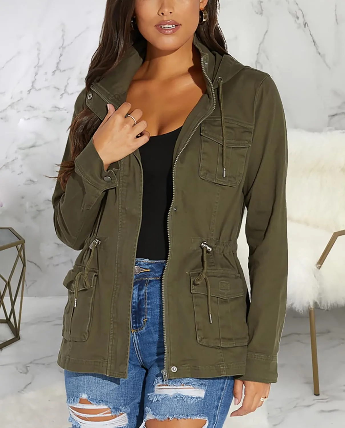 JTNFairy Casual Jackets for Women Long Sleeve Zipper Classic Outwear Bomber Coats with Pockets