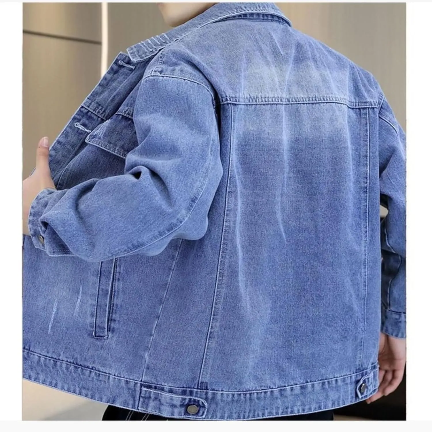 Mens Classic Lapel Jean Jacket Casual Slim Fit Trucker Cowboy Coat Pocket Front Casual Men Denim Jackets