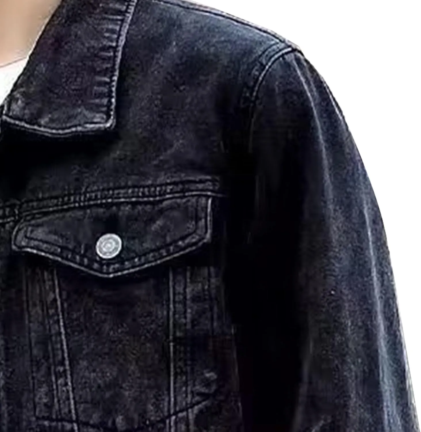 Mens Classic Lapel Jean Jacket Casual Slim Fit Trucker Cowboy Coat Pocket Front Casual Men Denim Jackets