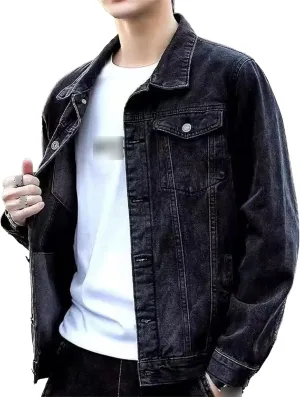 Mens Classic Lapel Jean Jacket Casual Slim Fit Trucker Cowboy Coat Pocket Front Casual Men Denim Jackets