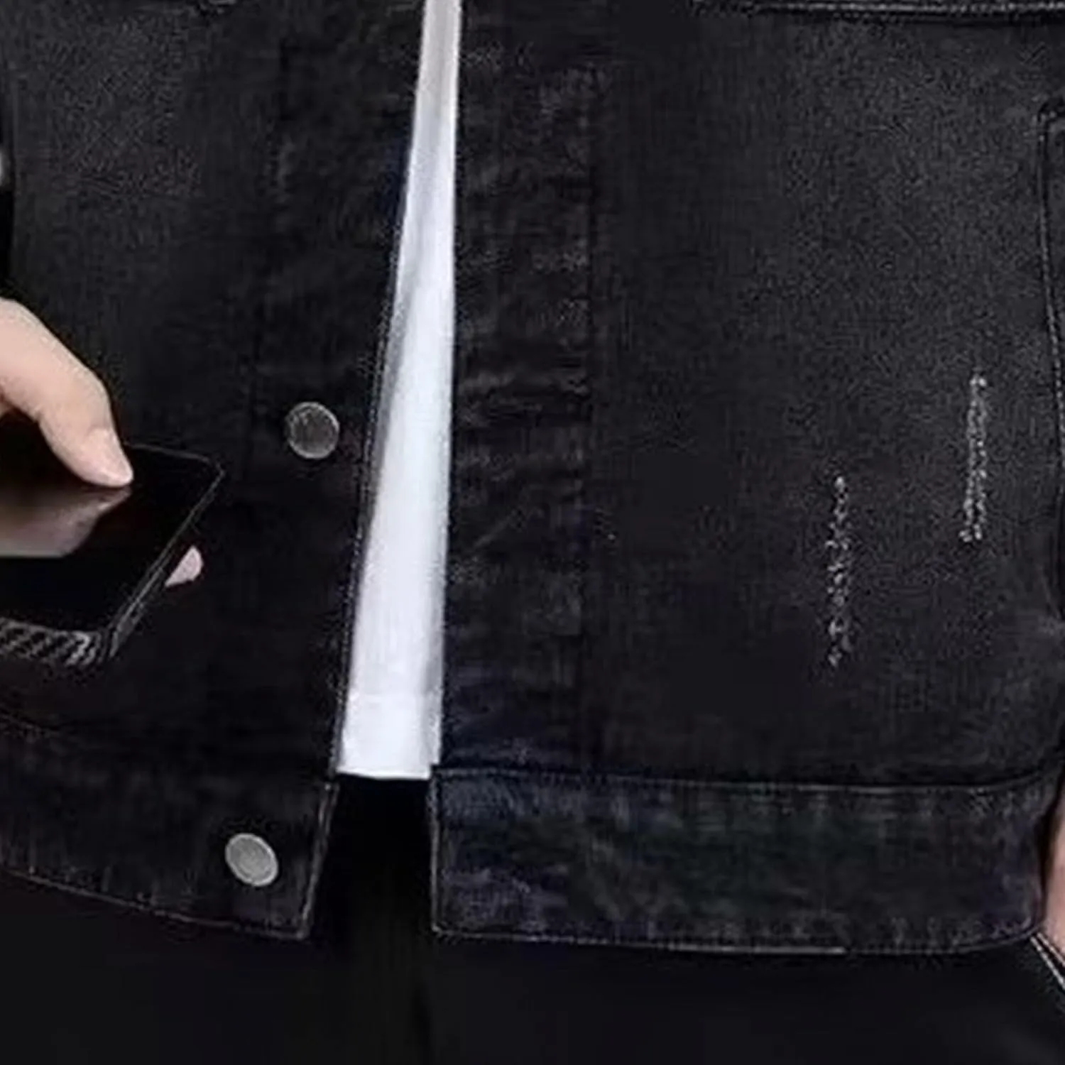 Mens Classic Lapel Jean Jacket Casual Slim Fit Trucker Cowboy Coat Pocket Front Casual Men Denim Jackets