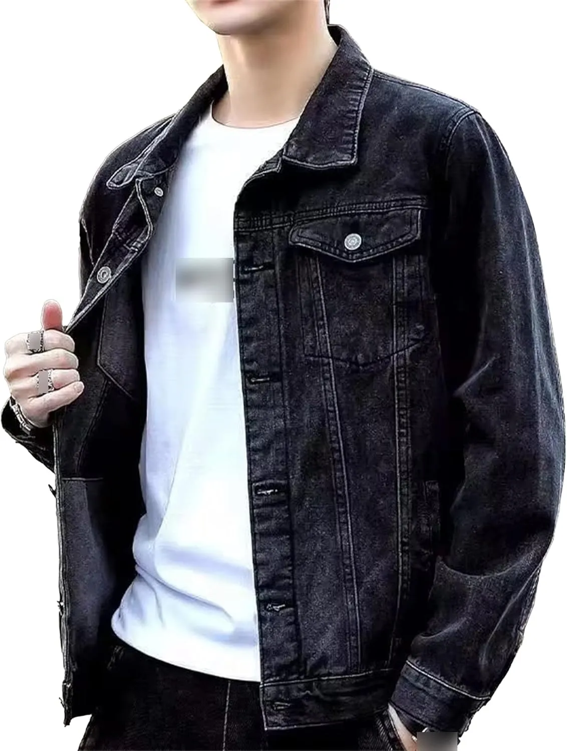 Mens Classic Lapel Jean Jacket Casual Slim Fit Trucker Cowboy Coat Pocket Front Casual Men Denim Jackets