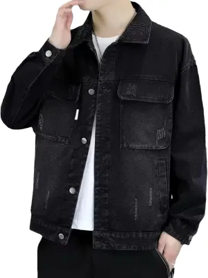 Mens Classic Lapel Jean Jacket Casual Slim Fit Trucker Cowboy Coat Pocket Front Casual Men Denim Jackets
