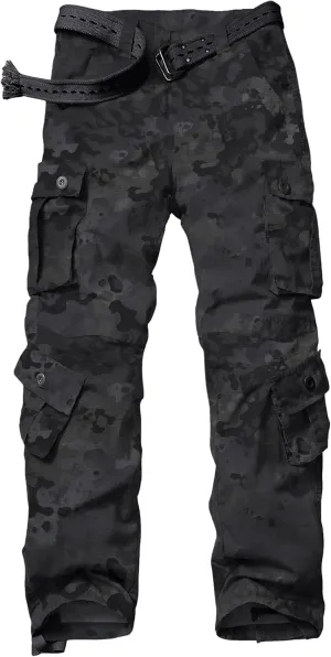 Men's Hiking Pants Waterproof Camo Work Cargo Pants Relaxed Fit Ripstop Tactical Pants with 8 Pockets No Belt