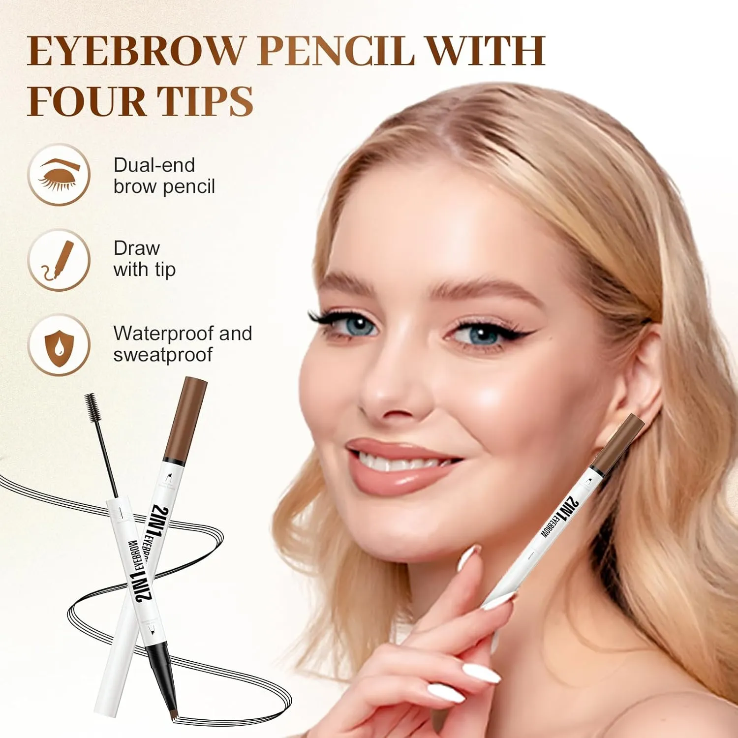 Microblading Eyebrow Pencil, 2025 New 2-in-1 Dual-Ended Eyebrow Pen and Eyebrow Gel, 4 Fork Tip Eyebrow Pencils for Women Waterproof Brow Pen Long Lasting (Brown)