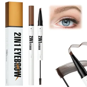 Microblading Eyebrow Pencil, 2025 New 2-in-1 Dual-Ended Eyebrow Pen and Eyebrow Gel, 4 Fork Tip Eyebrow Pencils for Women Waterproof Brow Pen Long Lasting (Brown)