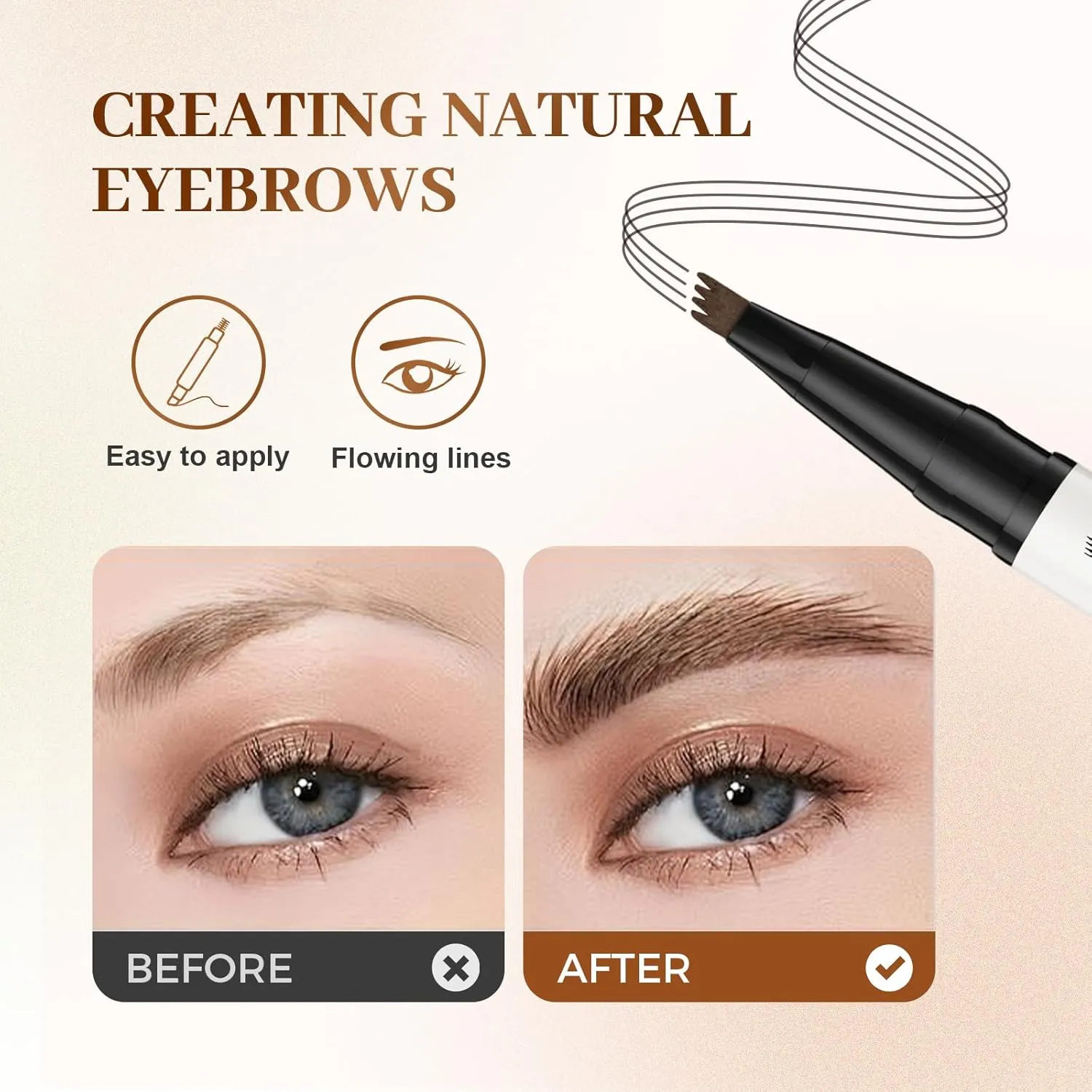 Microblading Eyebrow Pencil, 2025 New 2-in-1 Dual-Ended Eyebrow Pen and Eyebrow Gel, 4 Fork Tip Eyebrow Pencils for Women Waterproof Brow Pen Long Lasting (Brown)
