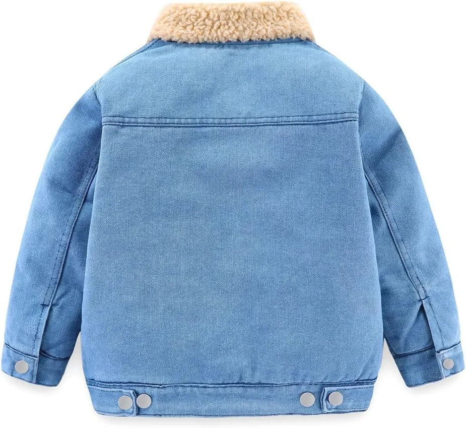 Mud Kingdom Little Boys Denim Jacket Fleece Lined Cute Sherpa Collar Snap Button
