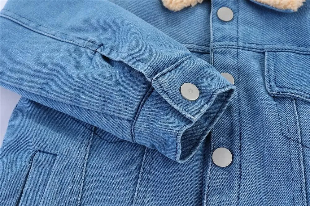 Mud Kingdom Little Boys Denim Jacket Fleece Lined Cute Sherpa Collar Snap Button