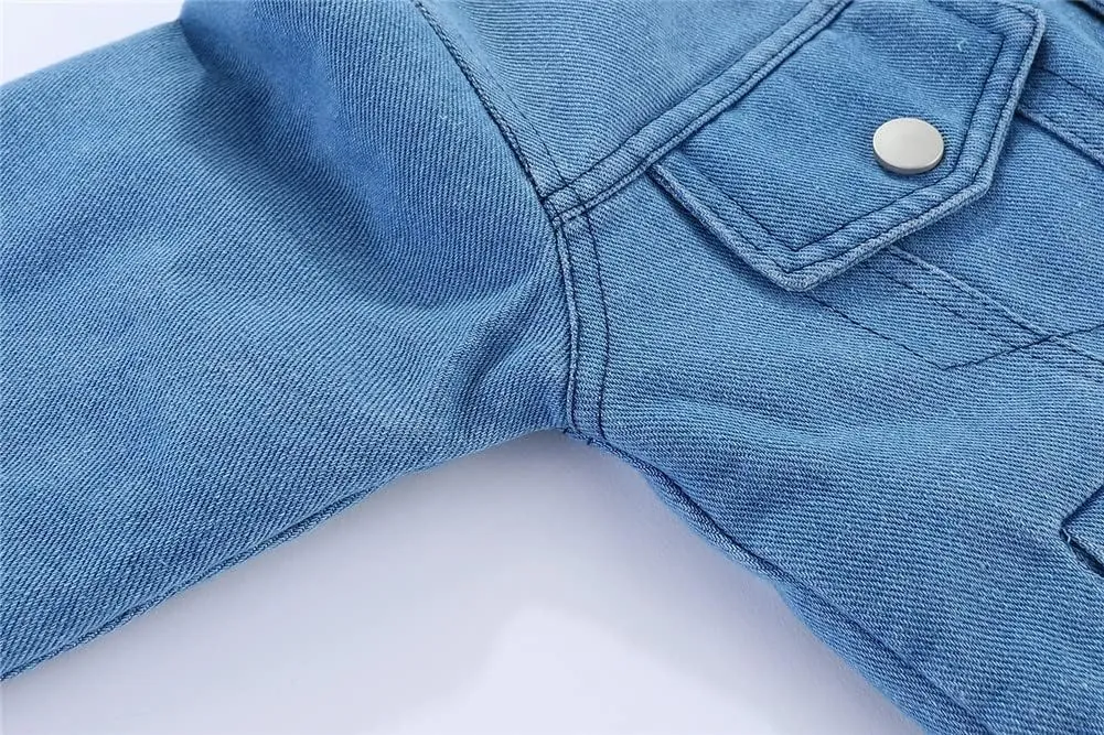 Mud Kingdom Little Boys Denim Jacket Fleece Lined Cute Sherpa Collar Snap Button
