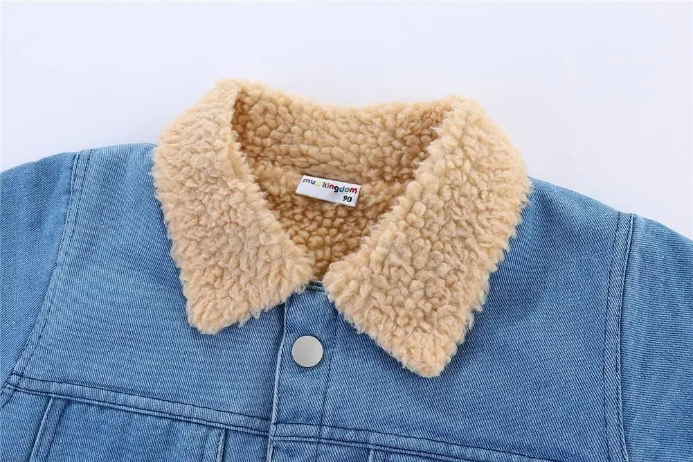 Mud Kingdom Little Boys Denim Jacket Fleece Lined Cute Sherpa Collar Snap Button