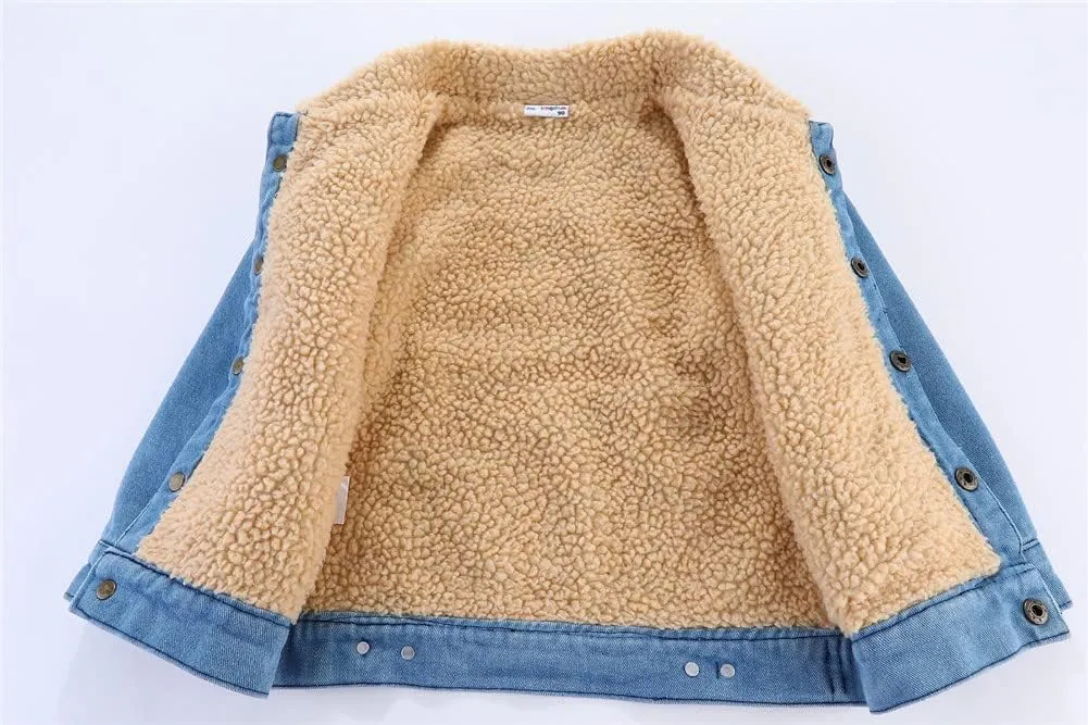 Mud Kingdom Little Boys Denim Jacket Fleece Lined Cute Sherpa Collar Snap Button