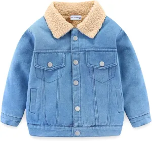 Mud Kingdom Little Boys Denim Jacket Fleece Lined Cute Sherpa Collar Snap Button