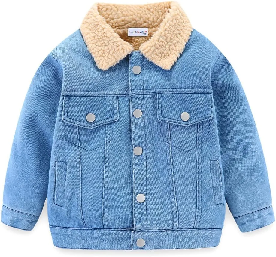 Mud Kingdom Little Boys Denim Jacket Fleece Lined Cute Sherpa Collar Snap Button