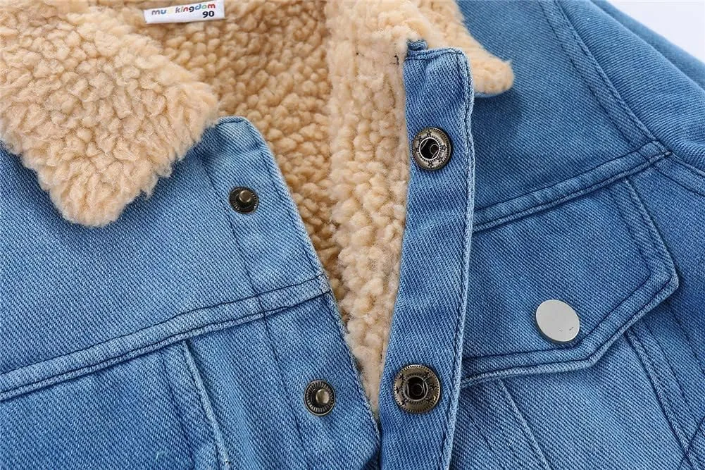 Mud Kingdom Little Boys Denim Jacket Fleece Lined Cute Sherpa Collar Snap Button