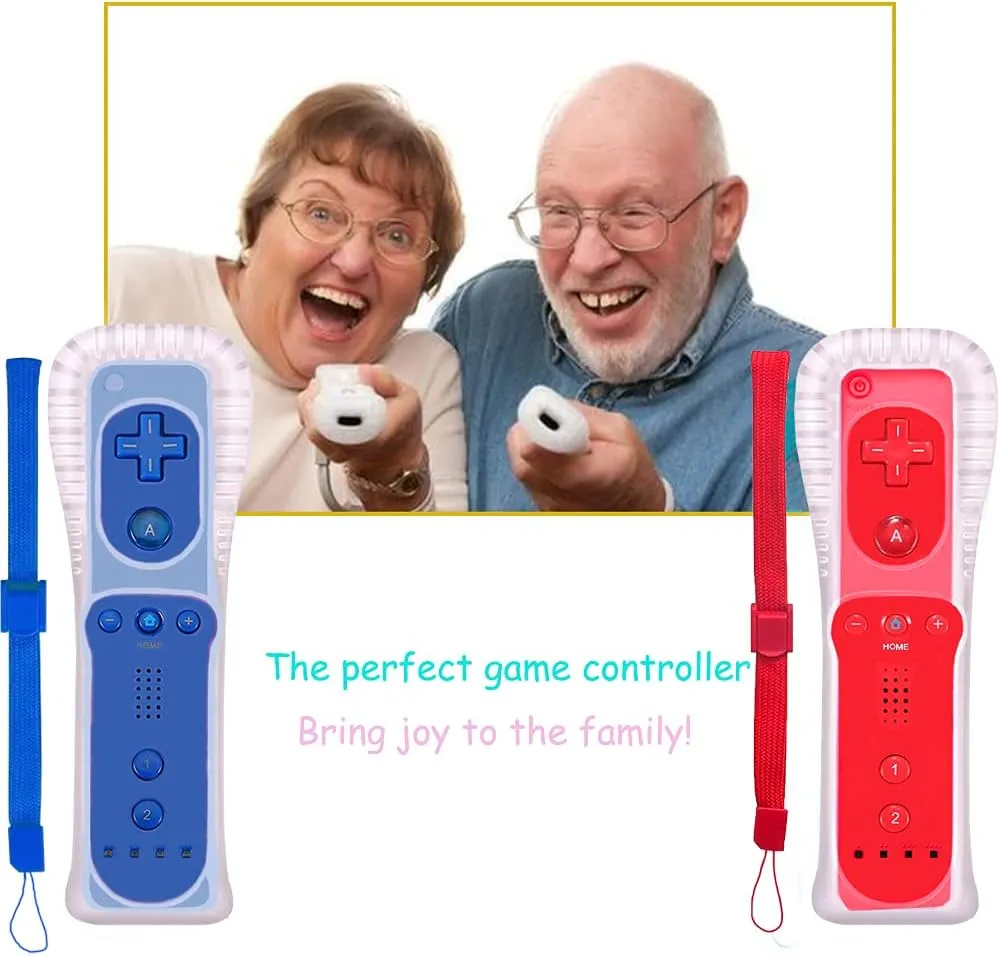 PGYFDAL 2 Packs Classic Remote Controller Compatible for Wii Wii U Console, Gamepad with Soft Silicone Sleeve and Wrist Strap (Red and Dark Blue)