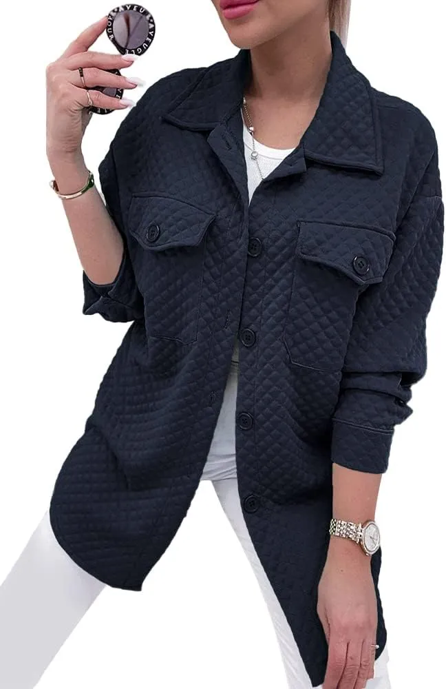 PRETTYGARDEN Women's 2024 Winter Jackets Lapel Coat Outerwear Casual Long Sleeve Button Down Blouse Shirts Tops