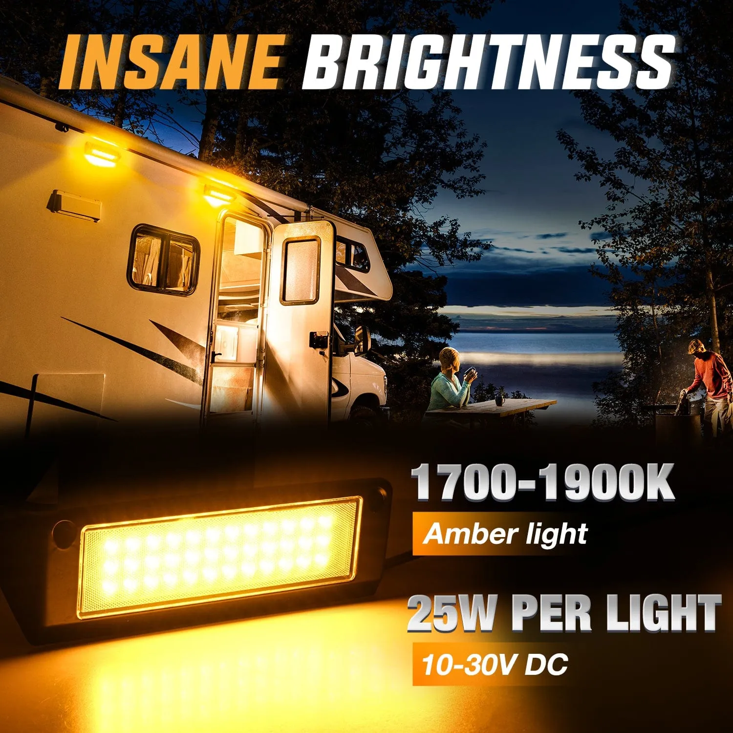 RV Exterior Light 2PCS 9 Inch Amber Beam Porch Lights Black Aluminum
