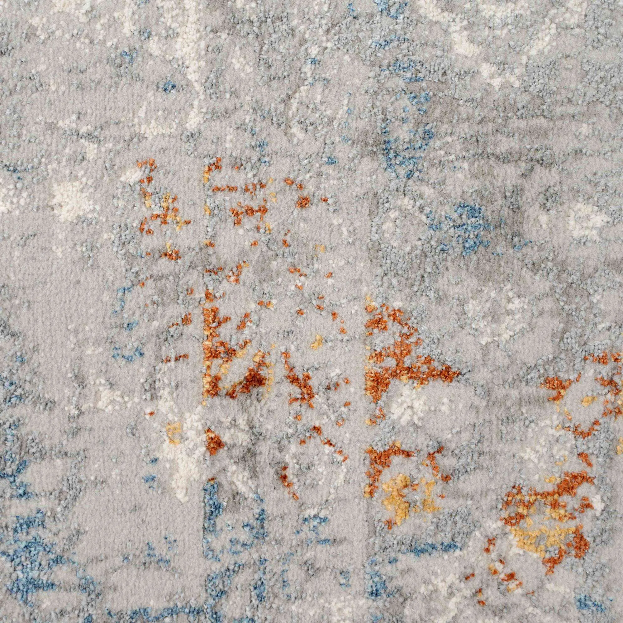 Soft Low Pile Grey Rustic Blue Oriental Living Room Rug