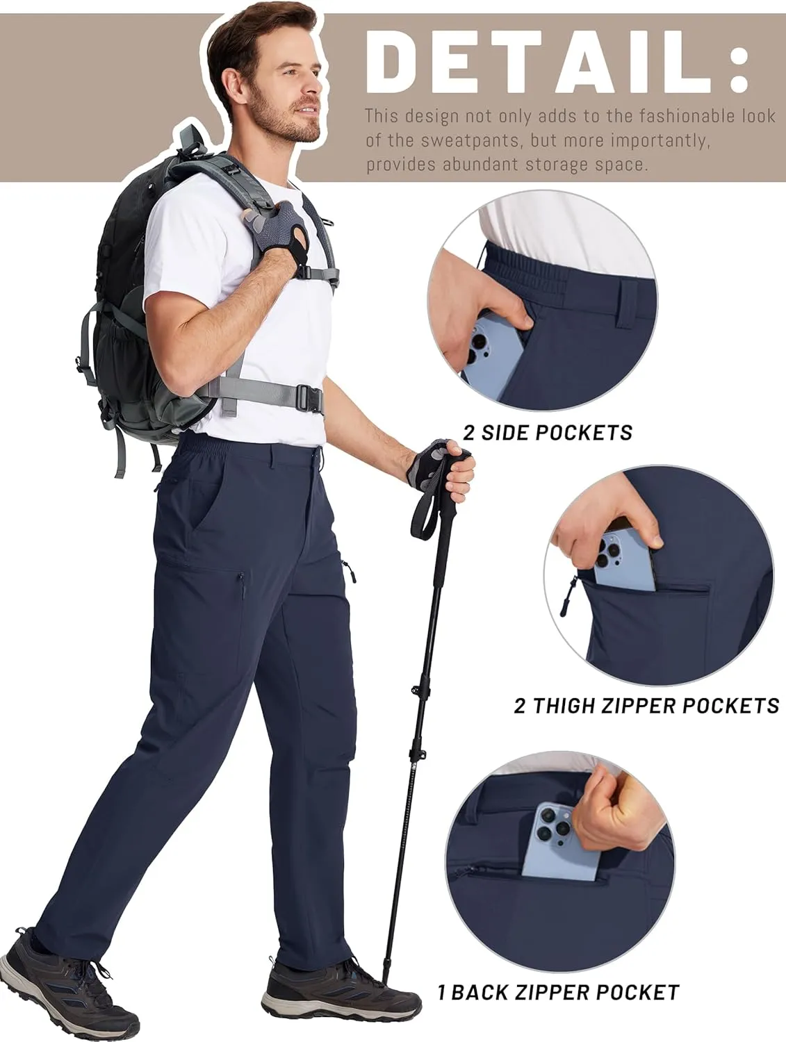 TACVASEN Men's Hiking Cargo Pants with 6 Pockets Lightweight Water Resistant Quick Dry Travel Work Pants Tactical Outdoor