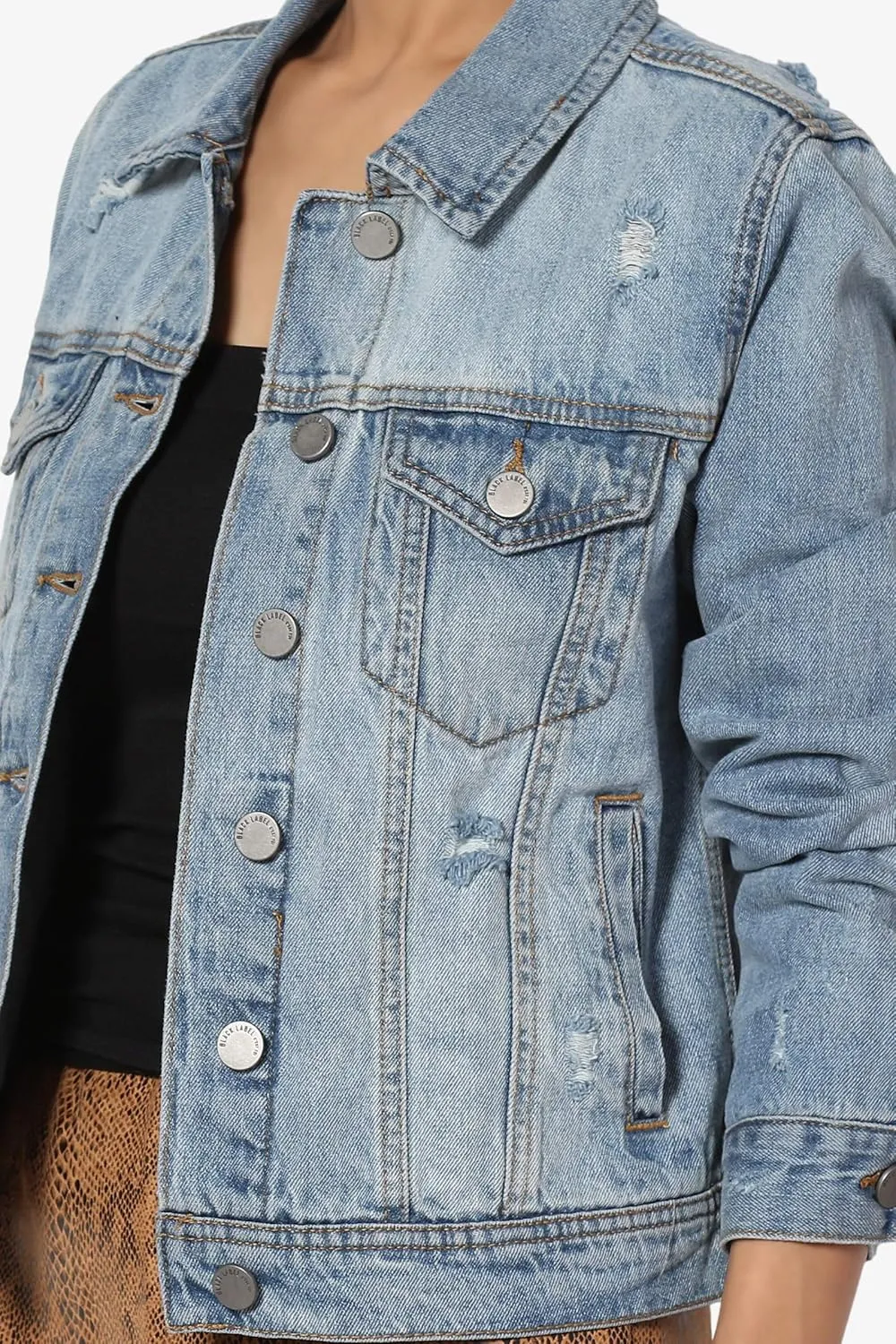 TheMogan S~3X Vintage Distressed Dark Washed Slim Fit Cropped Denim Jacket