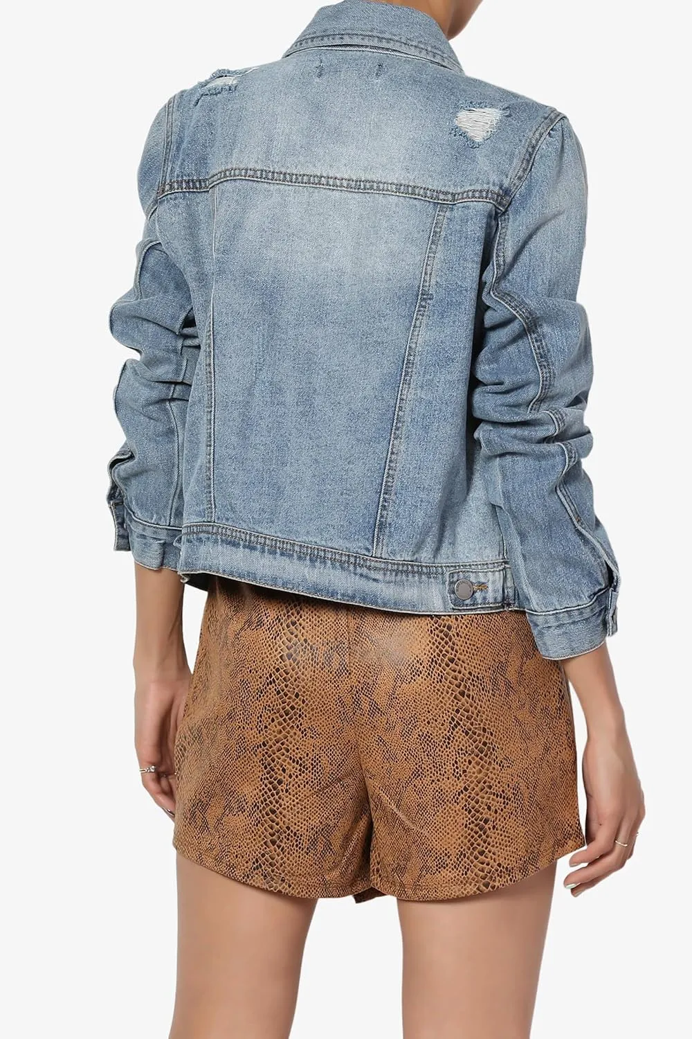 TheMogan S~3X Vintage Distressed Dark Washed Slim Fit Cropped Denim Jacket