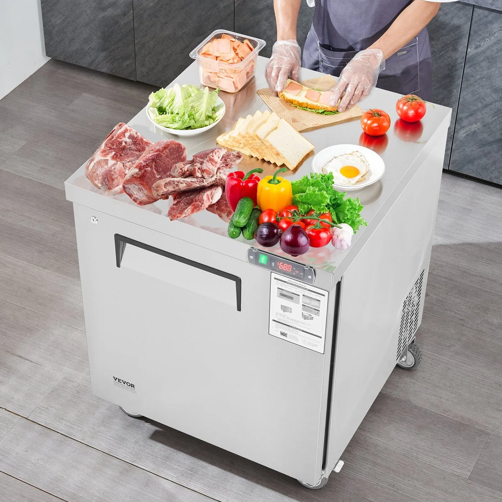 Vevor Freezer Prep Table 7.4 Cu. Ft. Commercial 1-Door 160W 28" Stainless Steel New