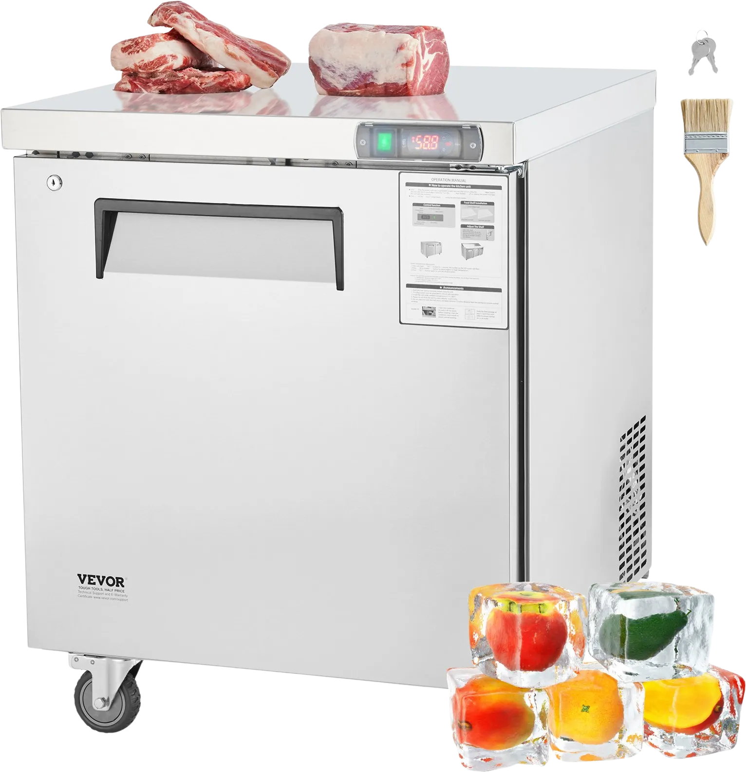 Vevor Freezer Prep Table 7.4 Cu. Ft. Commercial 1-Door 160W 28" Stainless Steel New