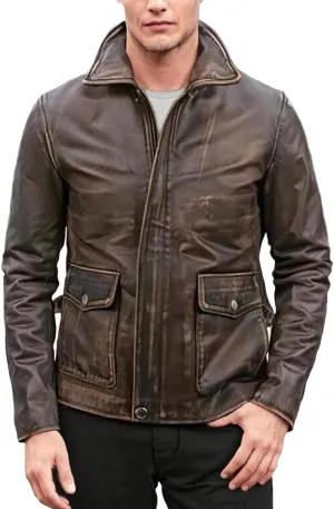 Vintage Brown Bomber Leather Jacket for Mens - Brown Distressesd Jackets
