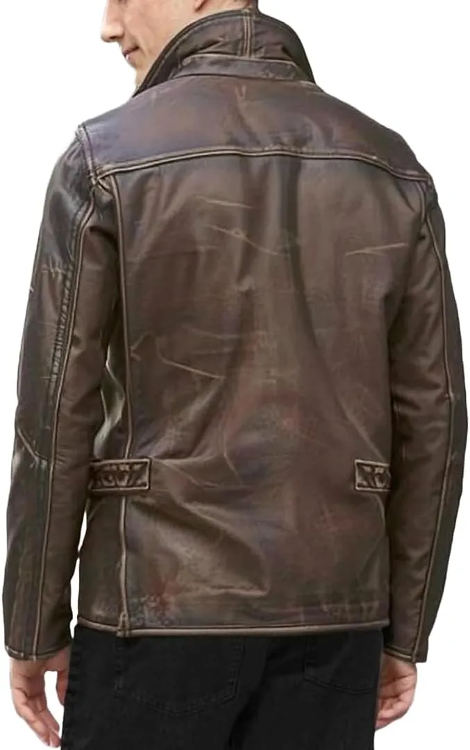 Vintage Brown Bomber Leather Jacket for Mens - Brown Distressesd Jackets