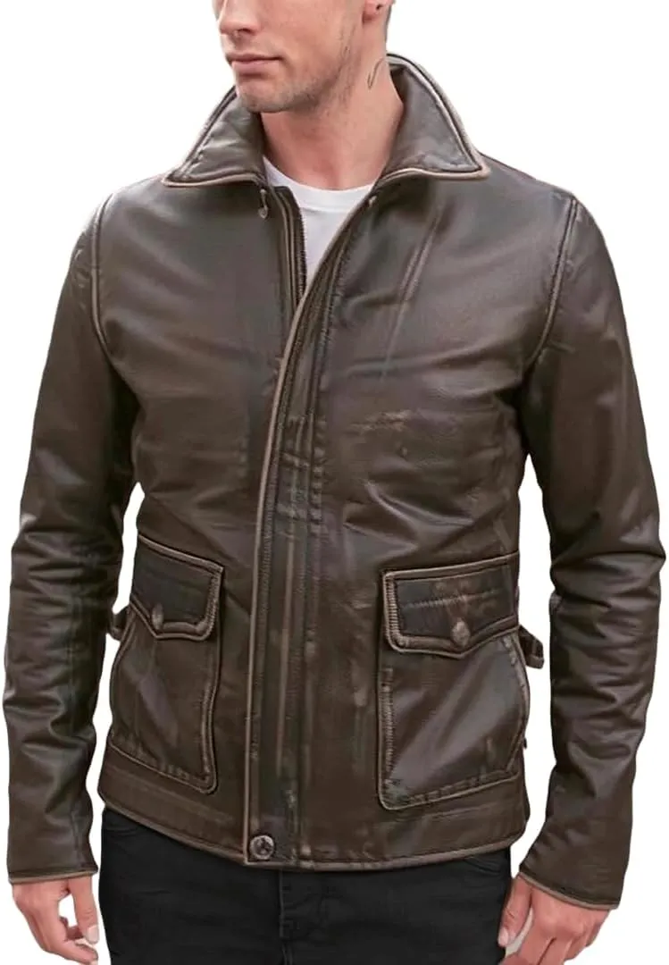 Vintage Brown Bomber Leather Jacket for Mens - Brown Distressesd Jackets
