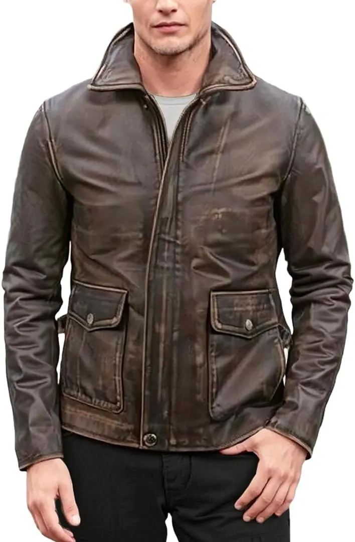 Vintage Brown Bomber Leather Jacket for Mens - Brown Distressesd Jackets