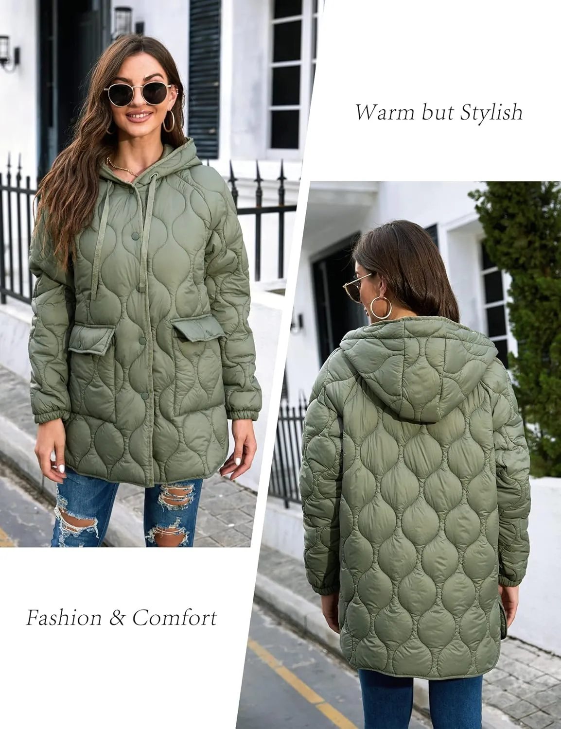 XULIKU Women's Quilted Jackets Lightweight Long Sleeve Stand Collar Padding Short Puffer Coat for Women Fall Winter