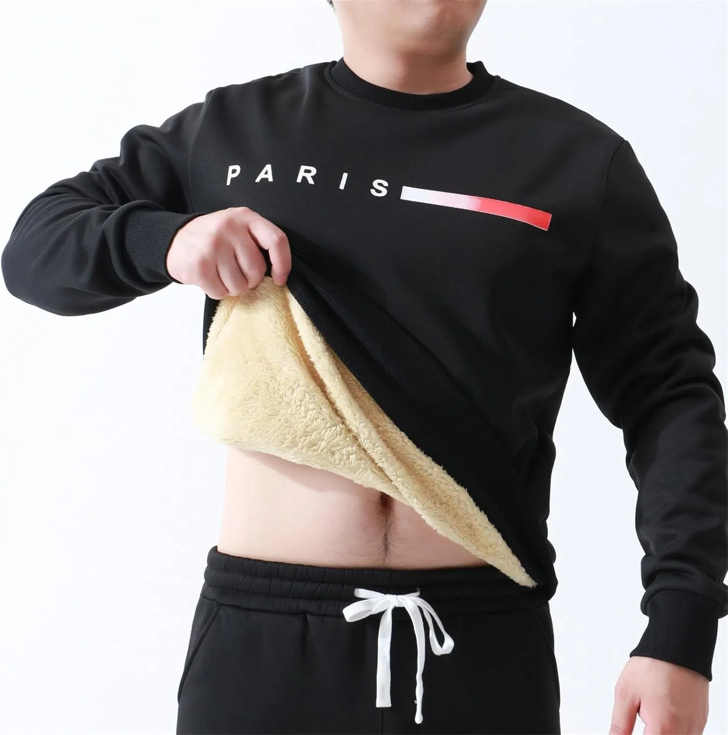ZYXTIM Men's Sherpa Lined Sweatshirt Fleece Crewneck Long Sleeve Thermal Thick Winter Pullover Top Sweater Warm John Shirts
